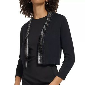 CALVIN KLEIN Beaded-Trim Cropped Cardigan Sweater